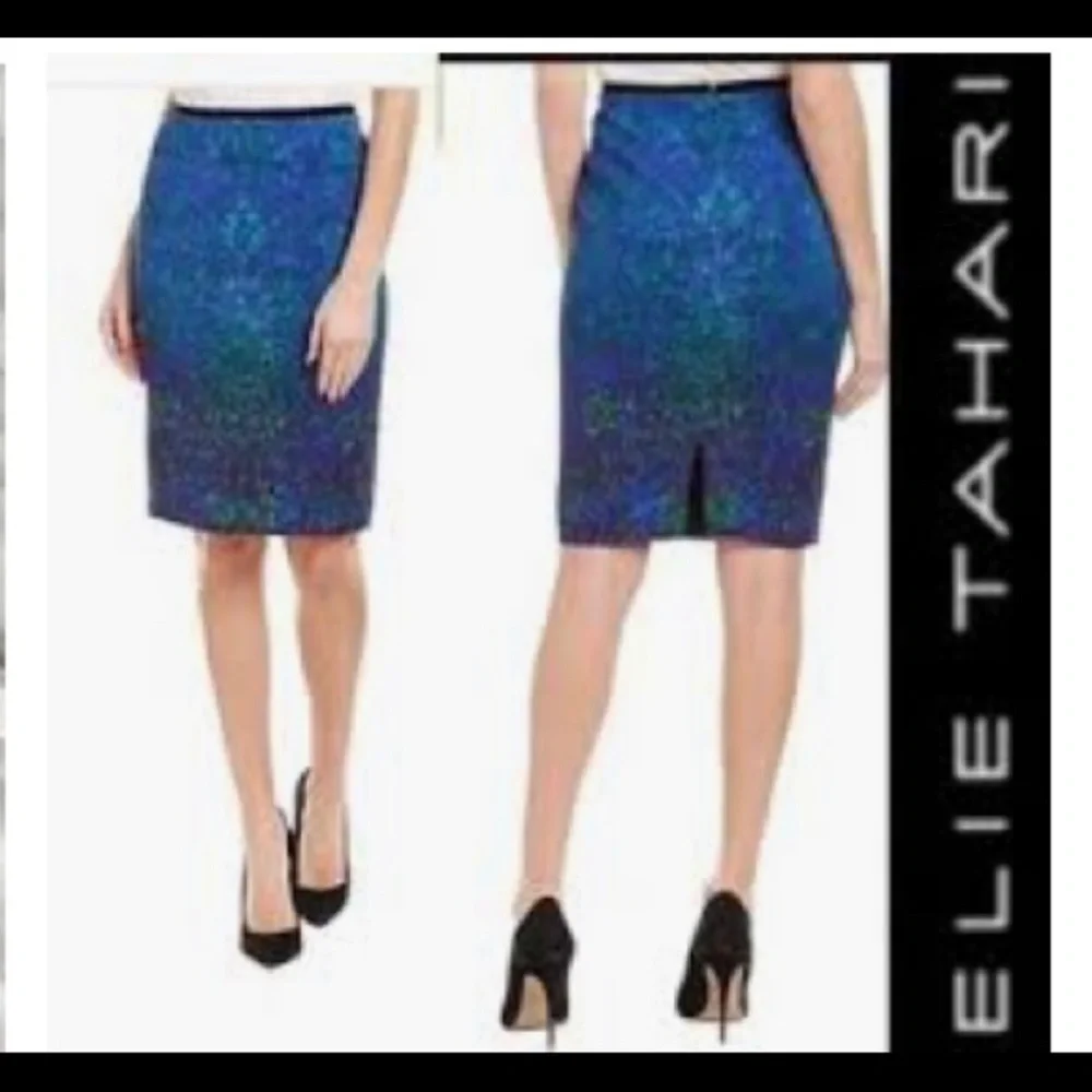 ELLIE TAHARI Beatrice Emerald Printed Pencil Skirt